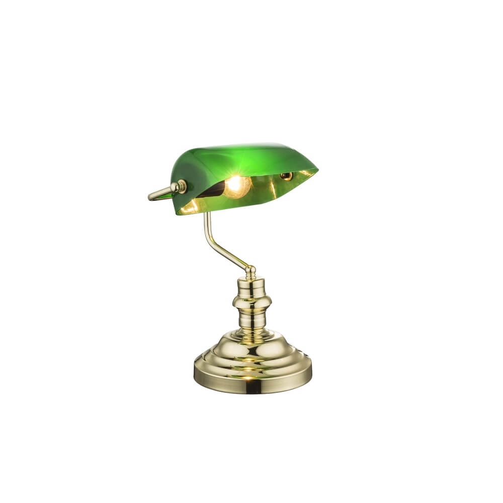 Klassische Schreibtischlampe Antique Nickel mit grünem Glas Globo 9007371329120