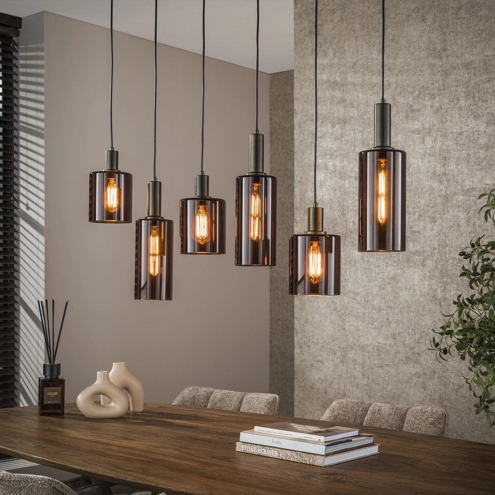 Esstisch-Pendellampe Sepiora Sienabraun – dunkles Glas