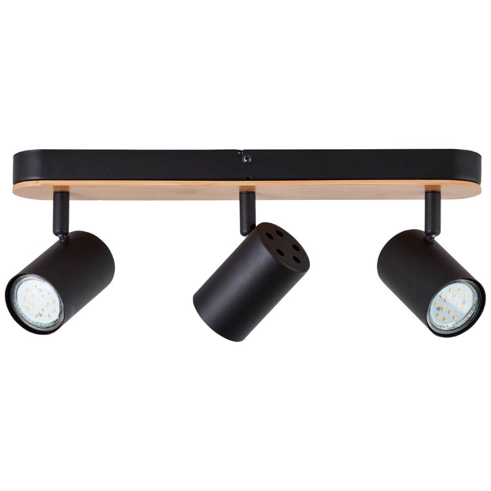 Deckenleuchte Niels 3-helles Schwarz mit Holz Brilliant 4004353412059