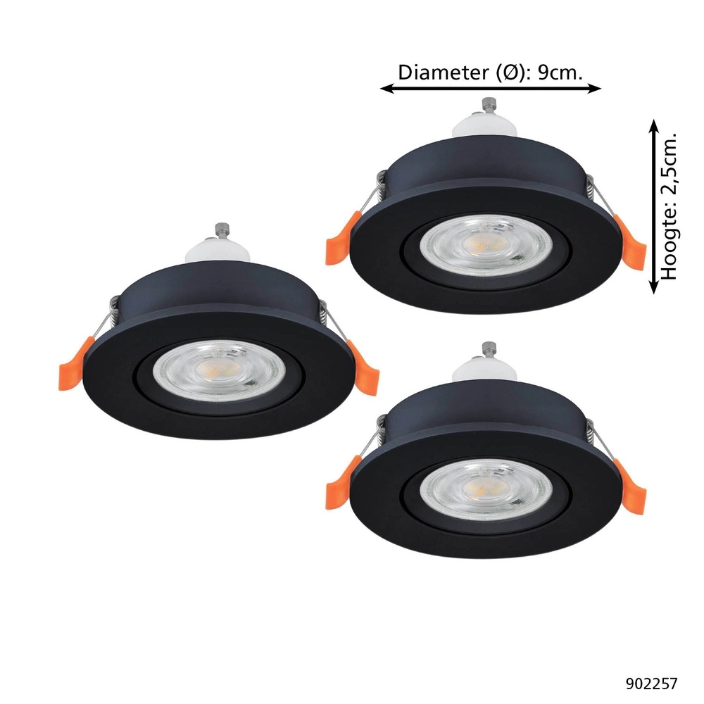 Set mit 3 Einbaustrahlern Barranco schwarz Ø 9cm - 4,5W - 4000K Eglo 9008606359370