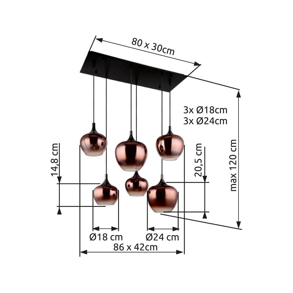 Schwarze Pendelleuchte Maxy mit rotem Glas 6-flammig Globo 9007371450985