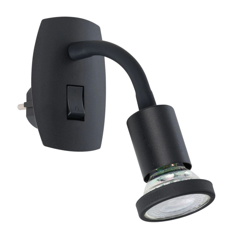 Steckdosen-Wandlampe Parrini Schalter – Flexibel – Schwarz