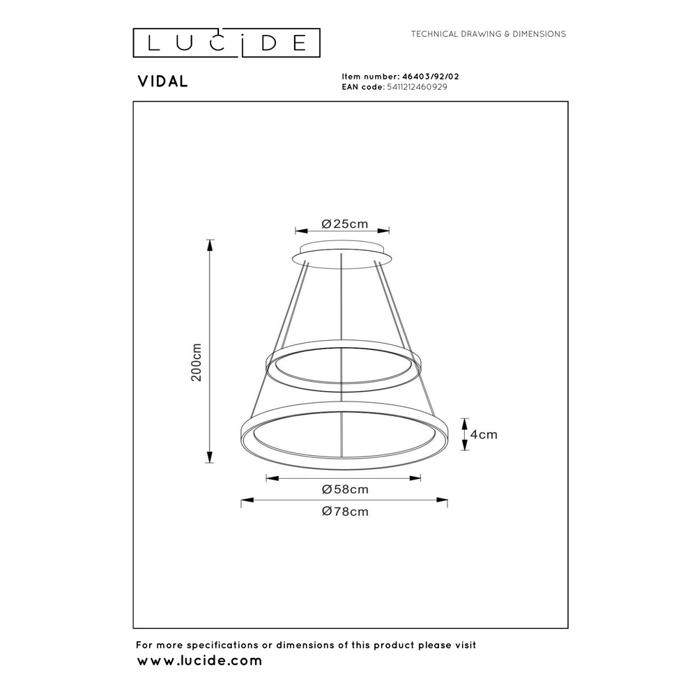 Goldene Pendellampe Vidal Ø 78 cm schlankes Design Premium by Lucide 5411212460929