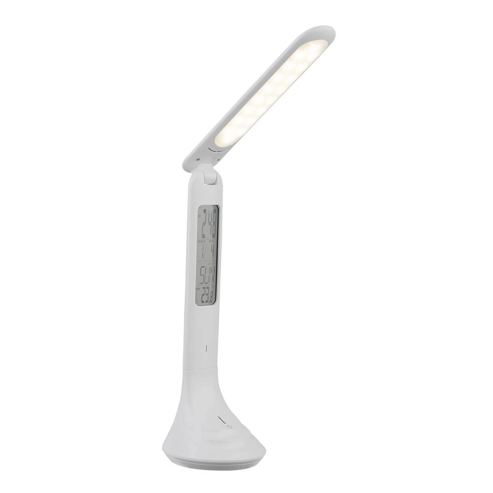 Schreibtischlampe Tyrell weiß mit Uhr