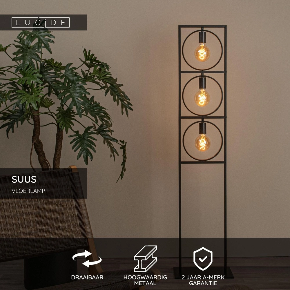 Einzigartige Stehlampe Suus 3-Licht Schwarz Lucide 5411212010896