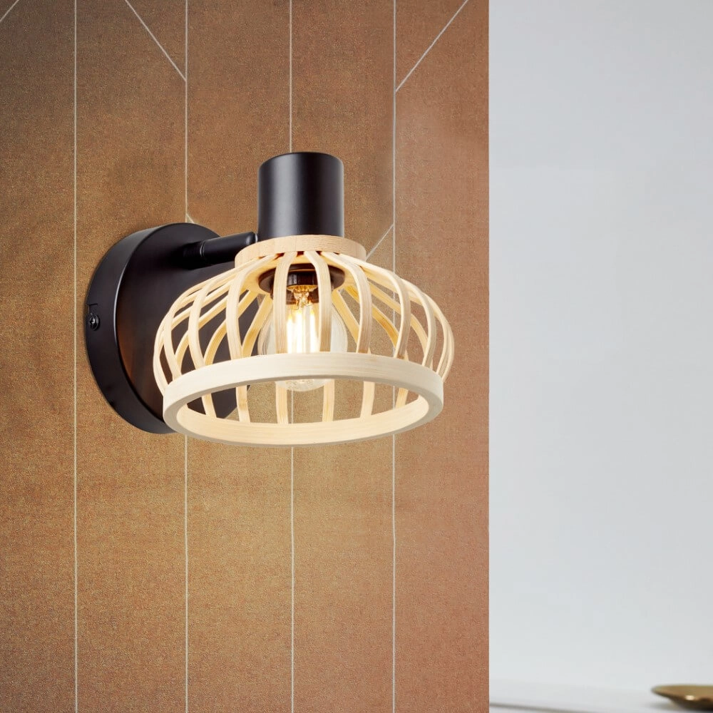 Wandlampe Norah schwarz mit Holz Brilliant 4004353409516