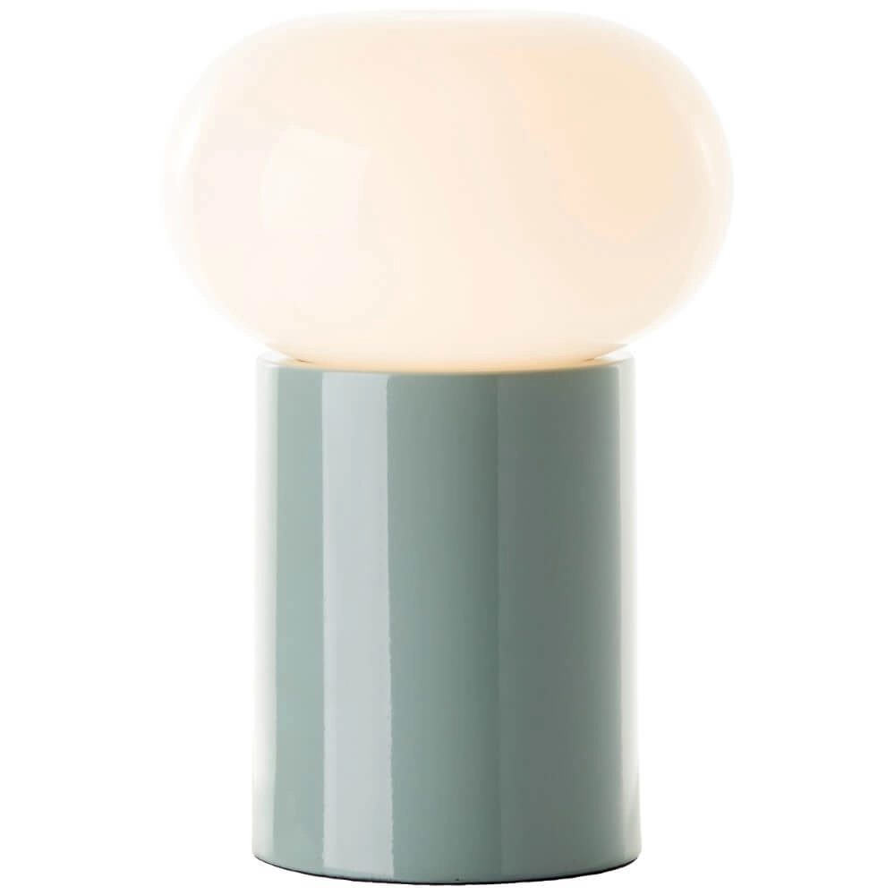 Grüne Tischlampe Knut mit weißem Glas