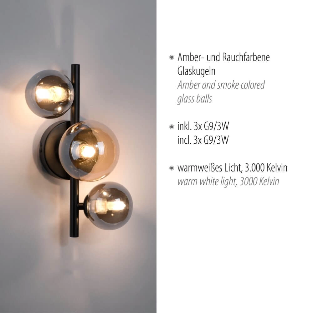 Schwarze Wandlampe Popsicle 3-flammig Paul Neuhaus 4012248375501