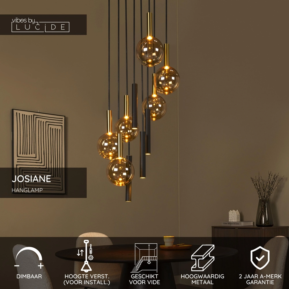 Vide Pendellampe Josiane Schwarz mit Gold Lucide Vibes 5411212212177
