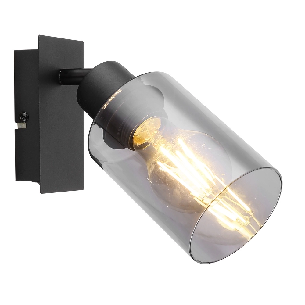 Wandlampe Hadera Schwarz mit Rauchglas