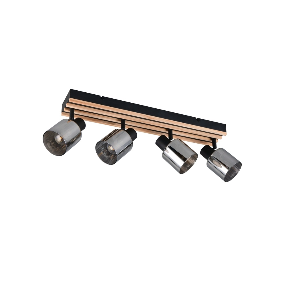 Deckenlampe 4-Licht Travia Schwarz mit Holz Trio 4017807682618