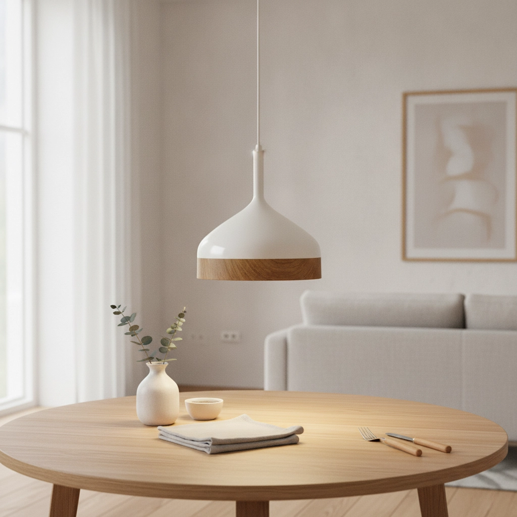 Ø 45cm Hängelampe Moondrop 30 cm weiß mit holzbraun