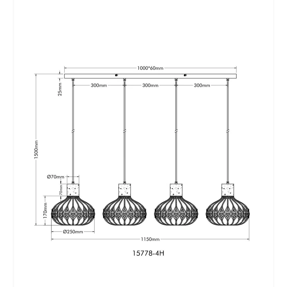 4-Licht Pendellampe Dorthy Country Black Globo 9007371572069