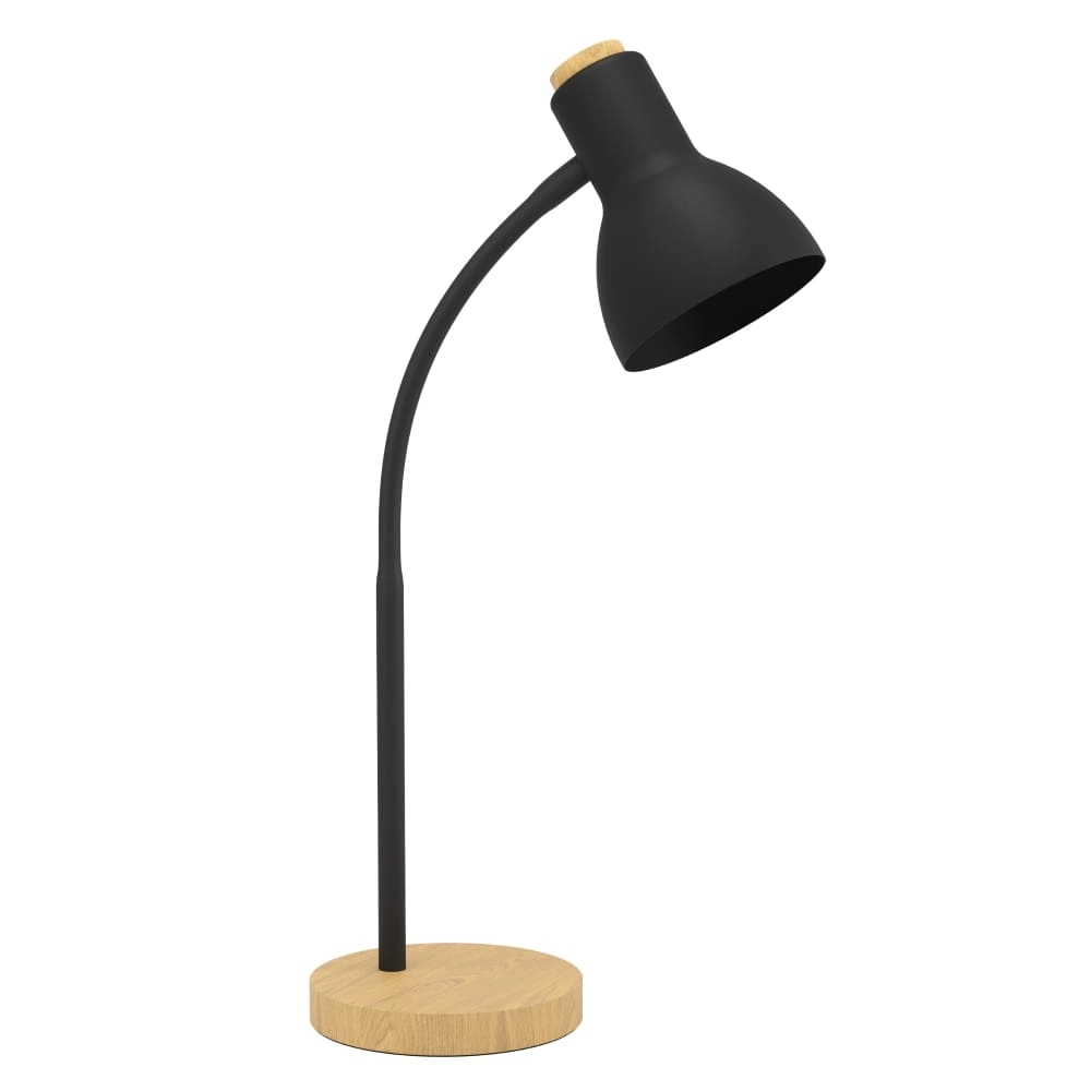 Ländliche Schreibtischlampe Veradal schwarz mit Holz