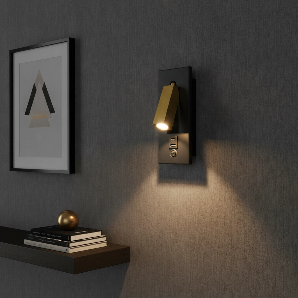 Nachttischlampe Adam schwarz und gold mit USB A und C Anschluss