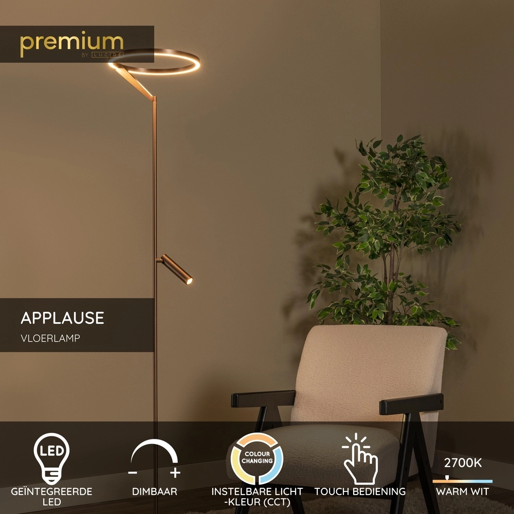 Elegante Stehlampe mit Leselampe Applause Gebürstetes Kupfer – LED Premium by Lucide 5411212221872