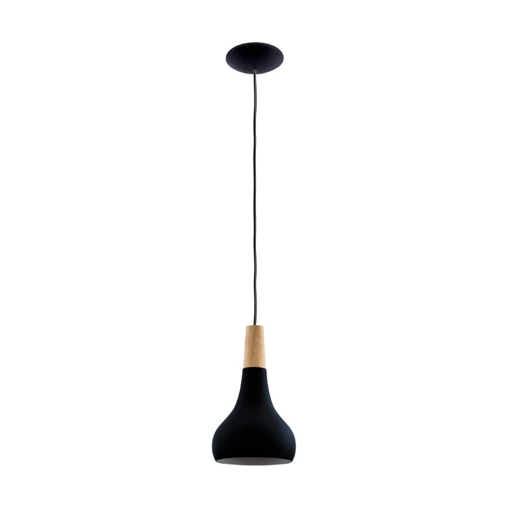 Schwarze Hängelampe Sabinar Ø 18cm mit Holz Eglo 9008606235773