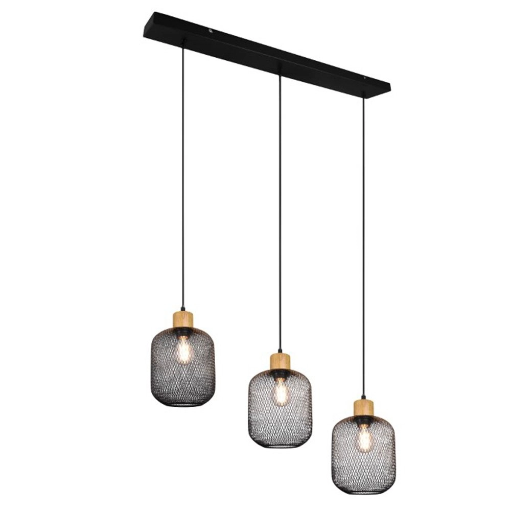 Pendelleuchte Calimero 3 Lichtschwarz mit holz Trio 4017807489507