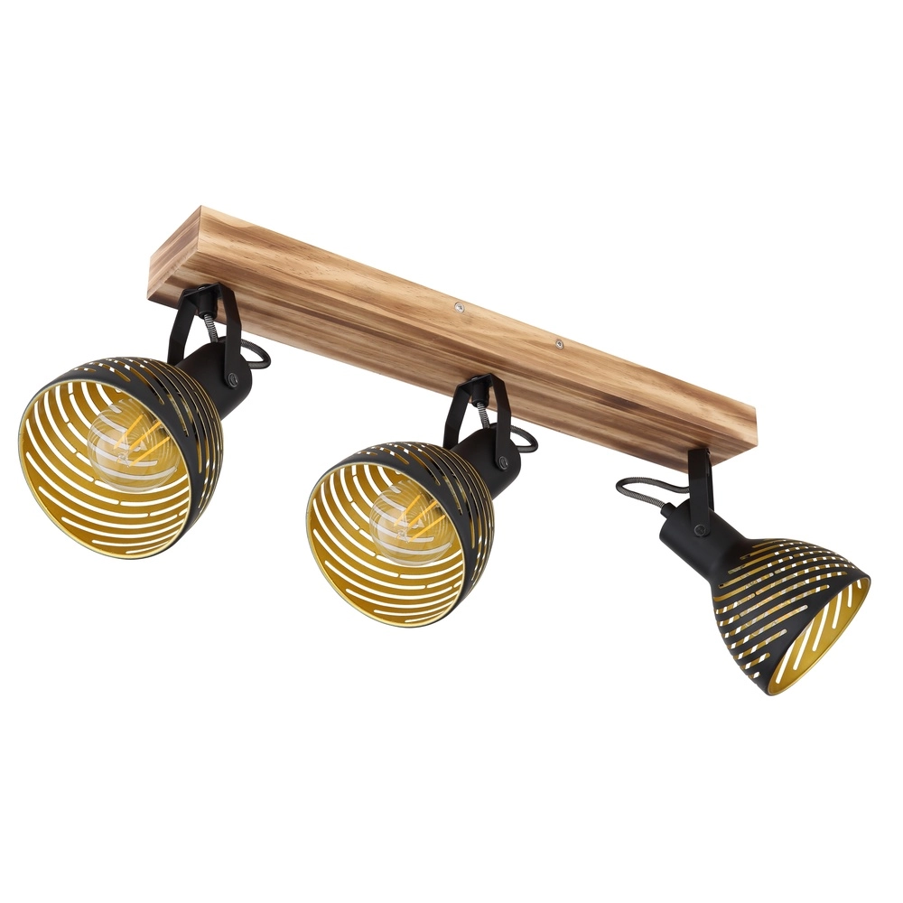 Deckenlampe Lenna 3-Licht Holz mit Schwarz Globo 9007371425686