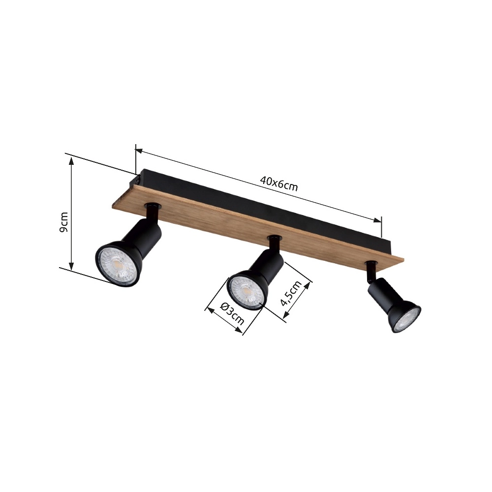 Deckenscheinwerfer Drew Schwarz mit Holz 3-Lichter Globo 9007371433780