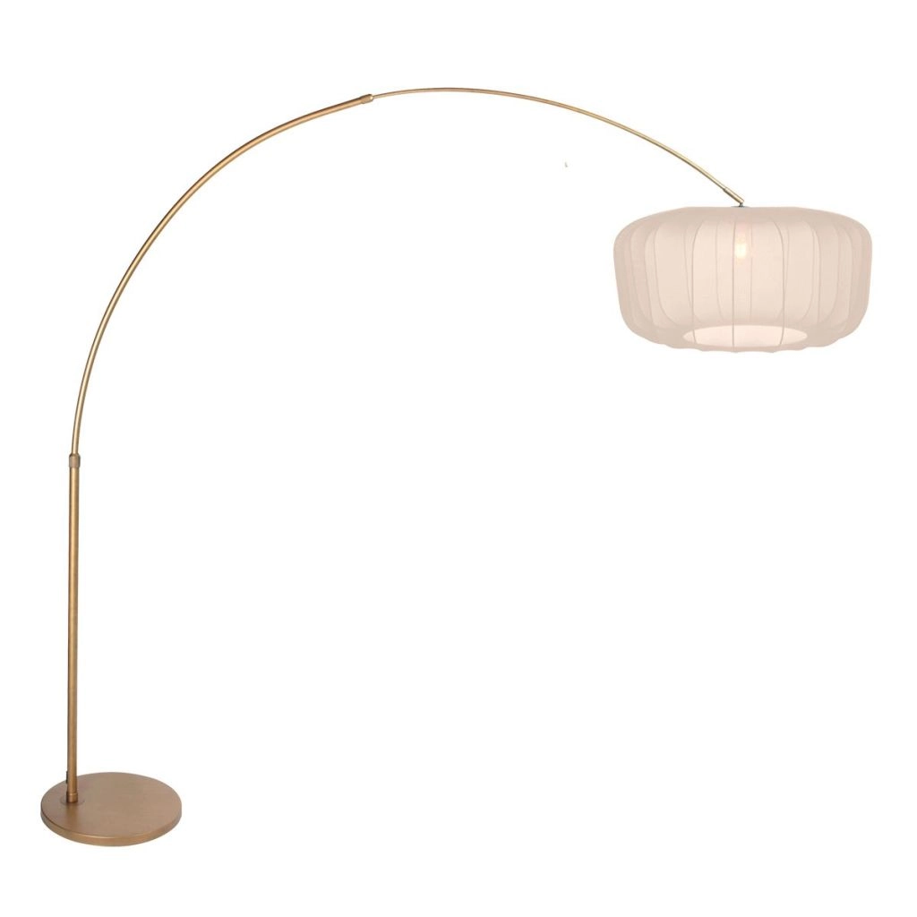 Bronzene Bogenlampe Vela Lino mit Cremeton Ø60cm