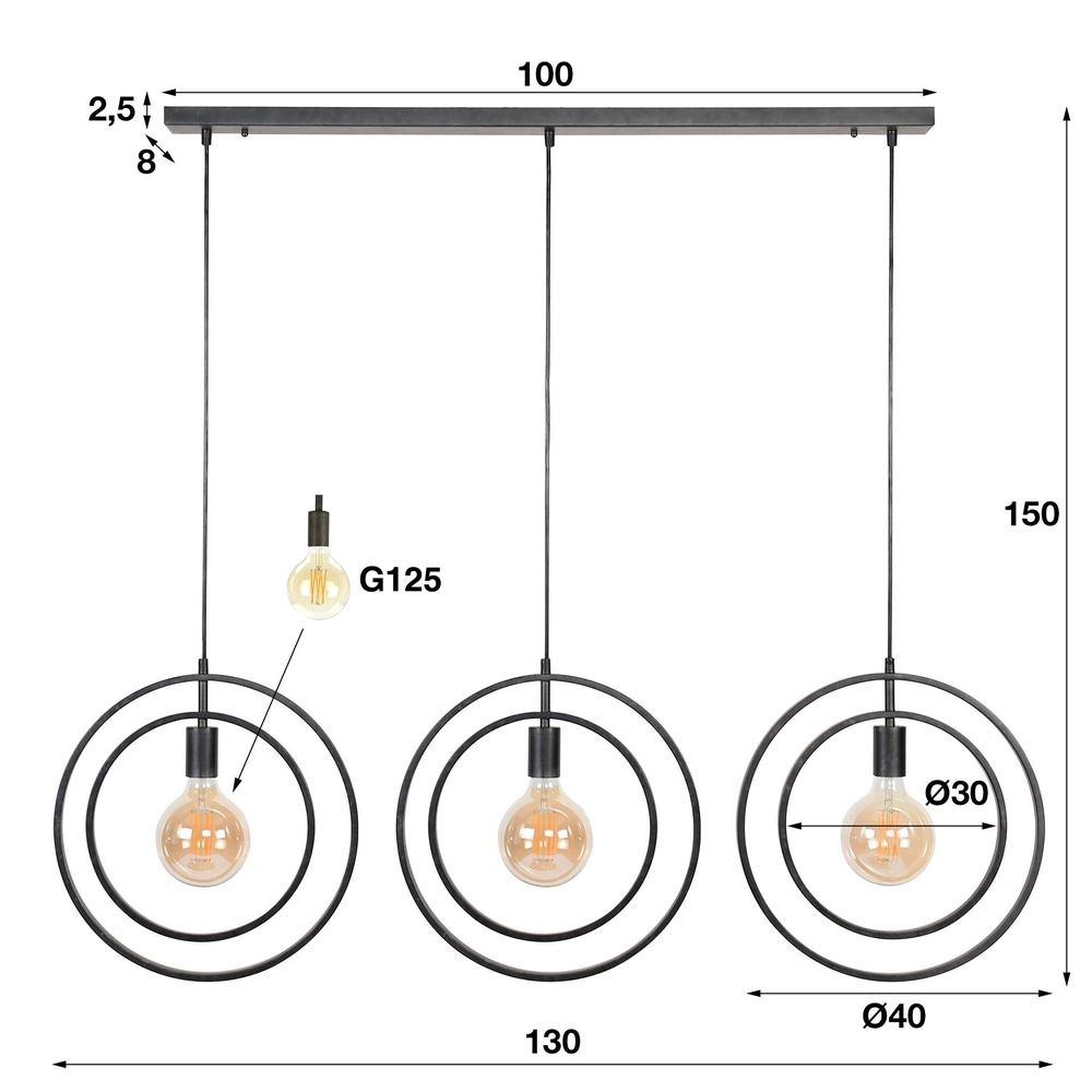 Esstisch-Pendellampe Turn 3L - Ø 40cm - Holzkohle Lyora 8716803513167