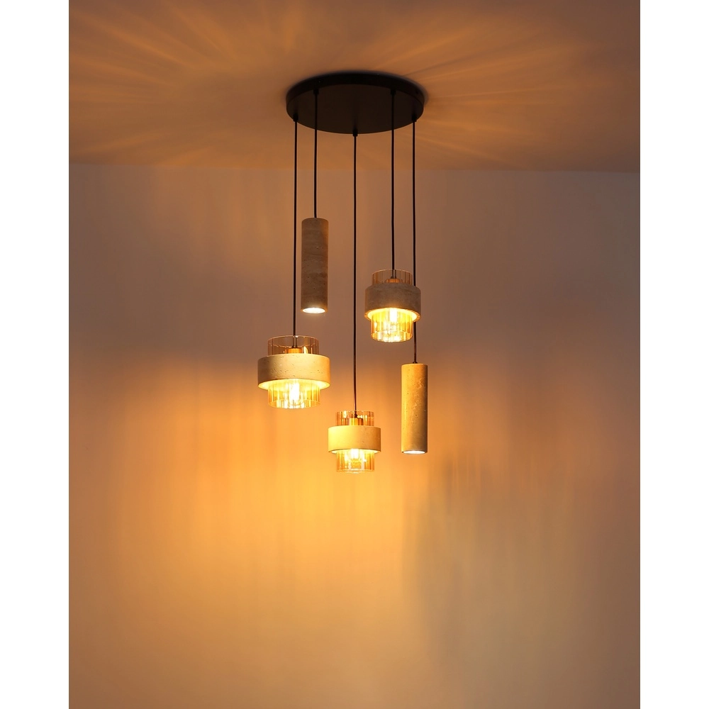 5-Licht Pendellampe Daren Schwarz mit Marmor Globo 9007371580668