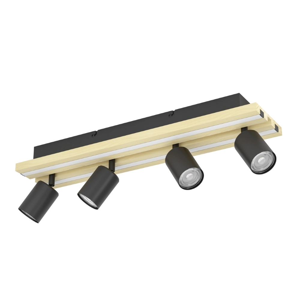 Deckenlampe 4-Licht Gesteira Schwarz mit Holz Stars of Light 9008606357901
