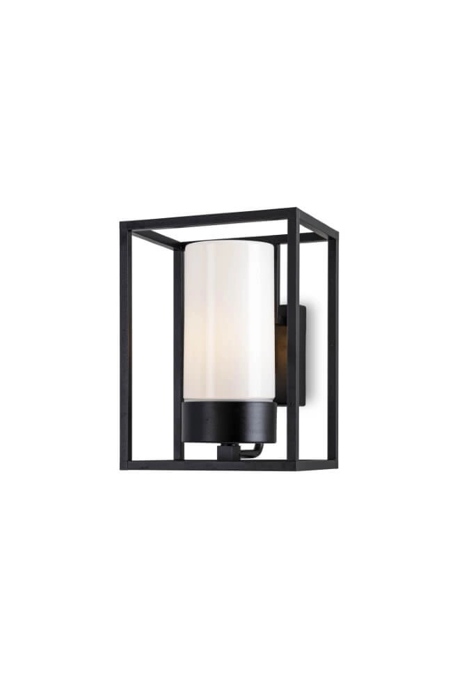 Schwarze Wandleuchte Cubic3 weißes glas