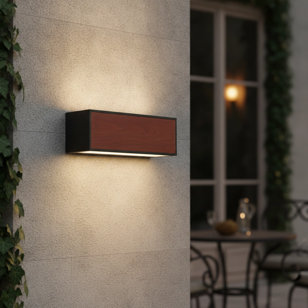 Solar-Wandleuchte Brown schwarz mit Holz