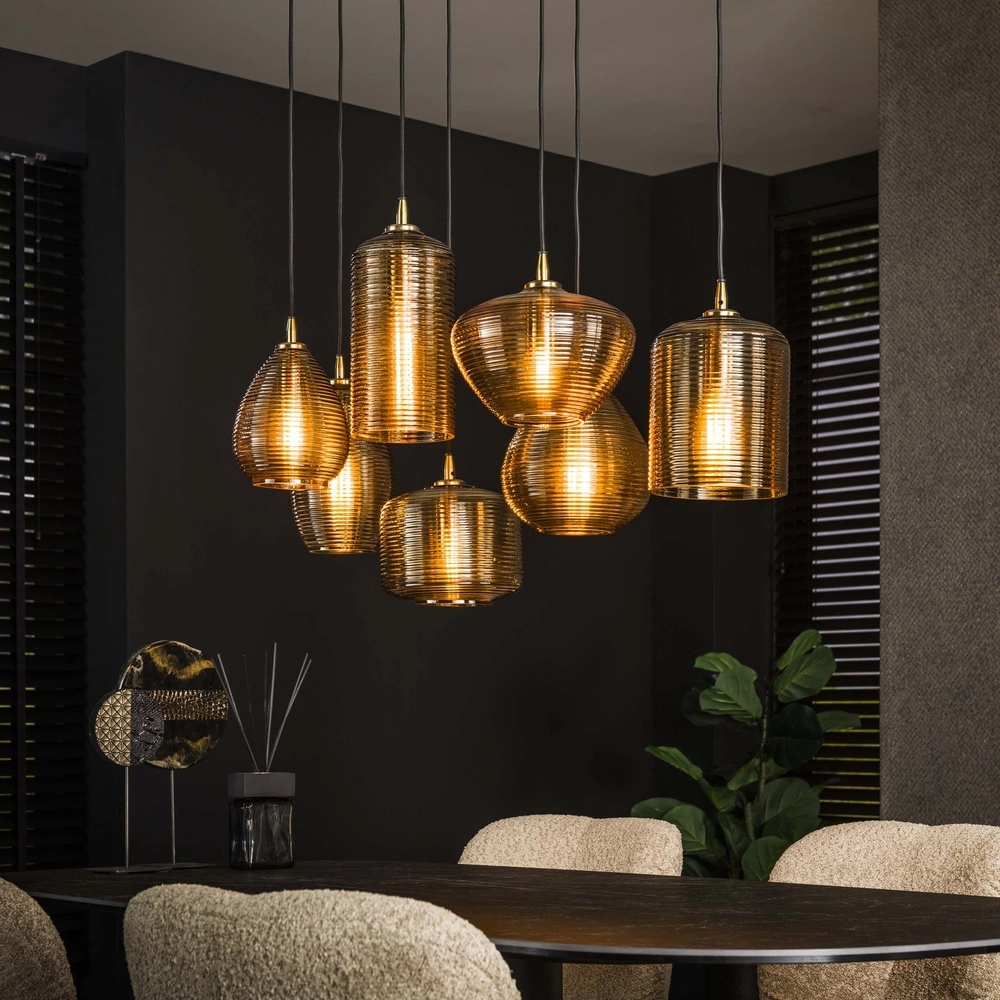 Essaal-Pendellampe Stripe 7-Licht – geripptes Glas Lyora 8716803511125