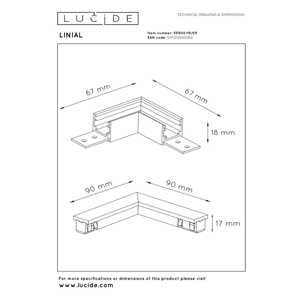 L-Stecker einphasig Linial Champagner Premium by Lucide 5411212055262