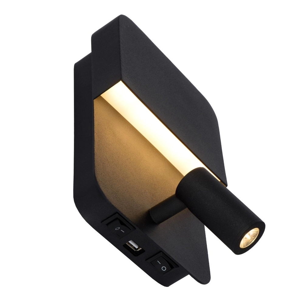 Nachttischlampe Boxer Schwarz mit USB-Ladepunkt Lucide 5411212791535