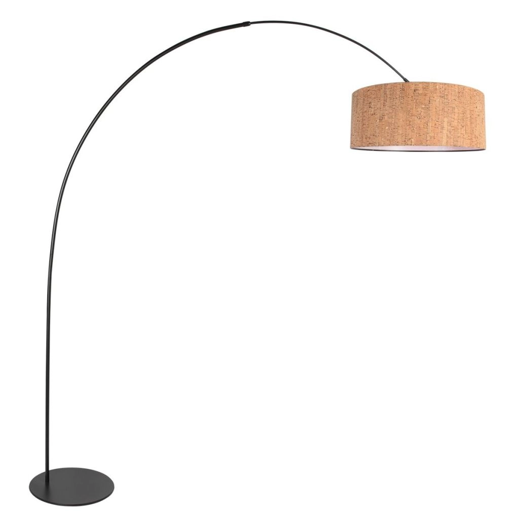 Schwarze Bogenlampe Curve mit Korkkappe Ø50 cm