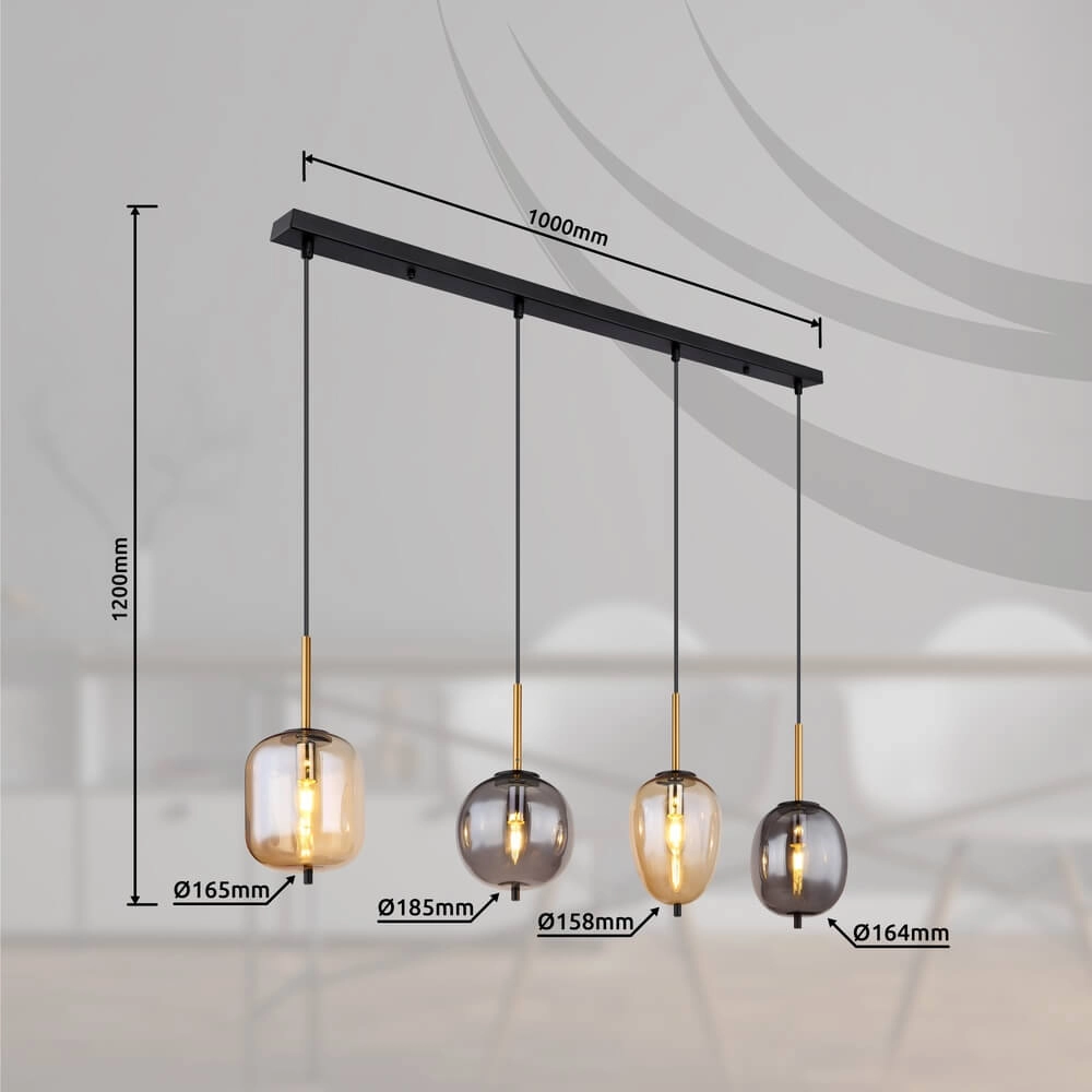 Pendelleuchte Blacky Braun- und Rauchglas 4-flammig Globo 9007371431717