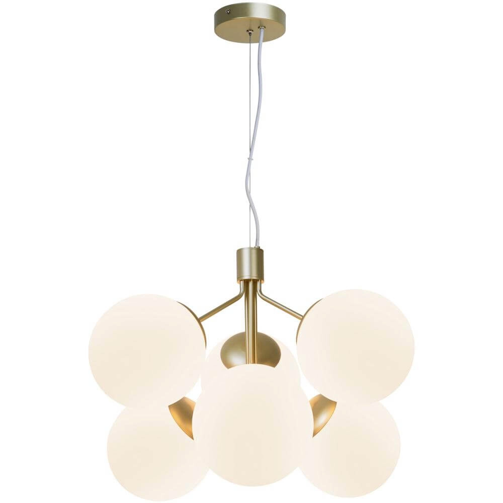 6-flammige Pendelleuchte Ivona Gold mit weißem Glas Nordlux 5704924005343