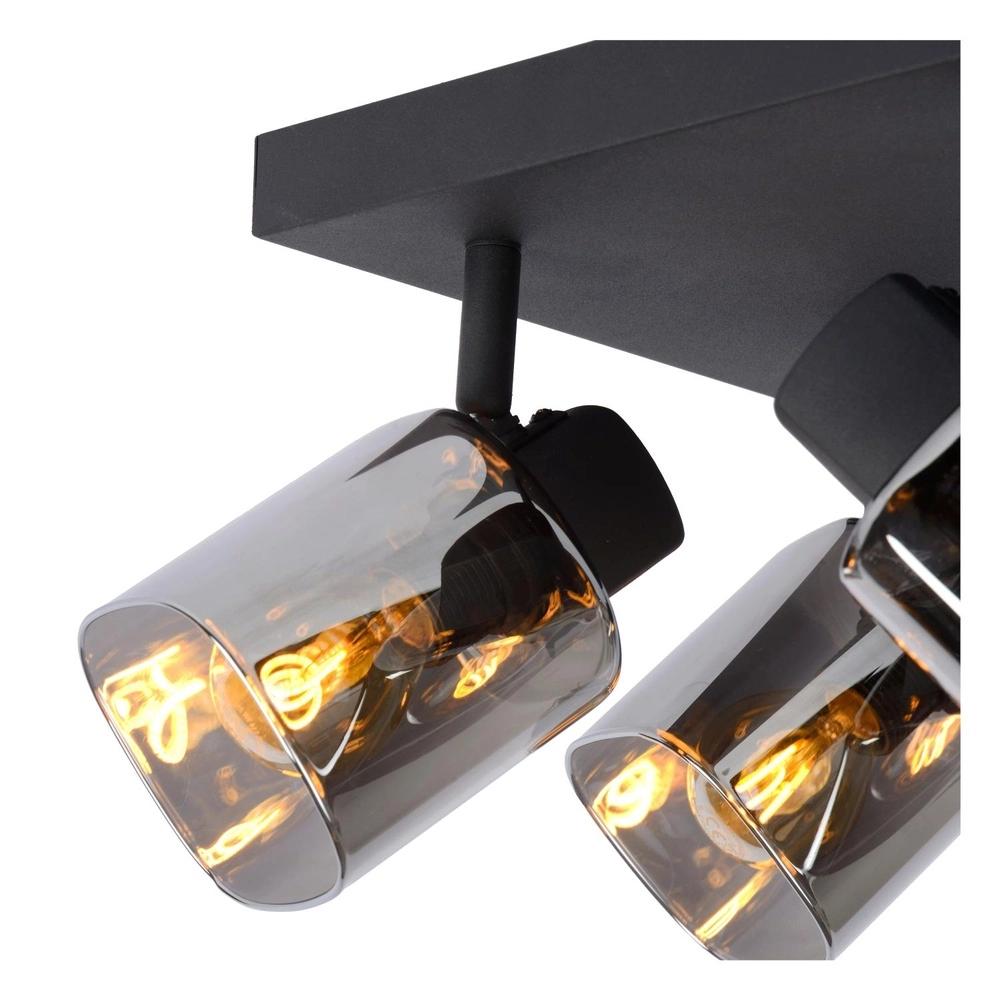 Deckenlampe Alion 4-Licht Schwarz mit Rauchglas Lucide 5411212177018