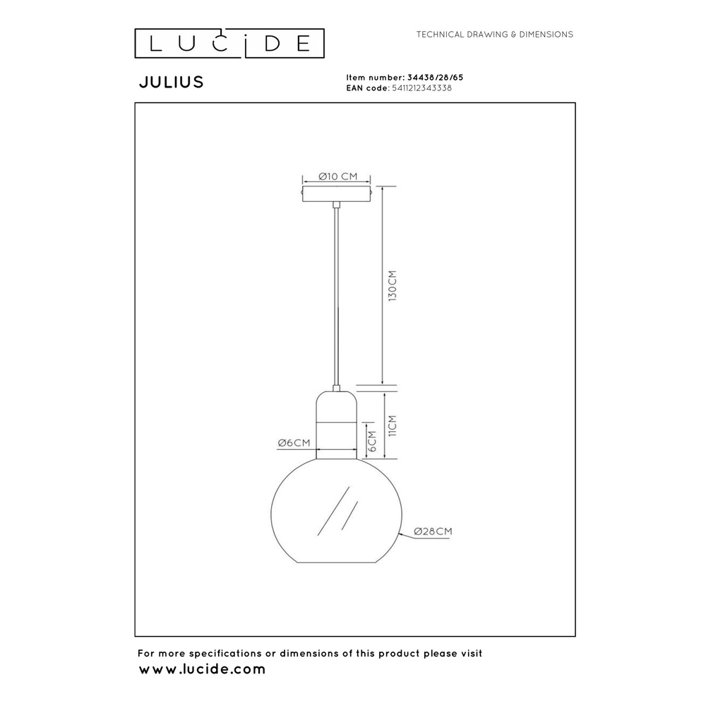 Pendellampe Julius Ø 28 cm Rauchglas Lucide 5411212343338
