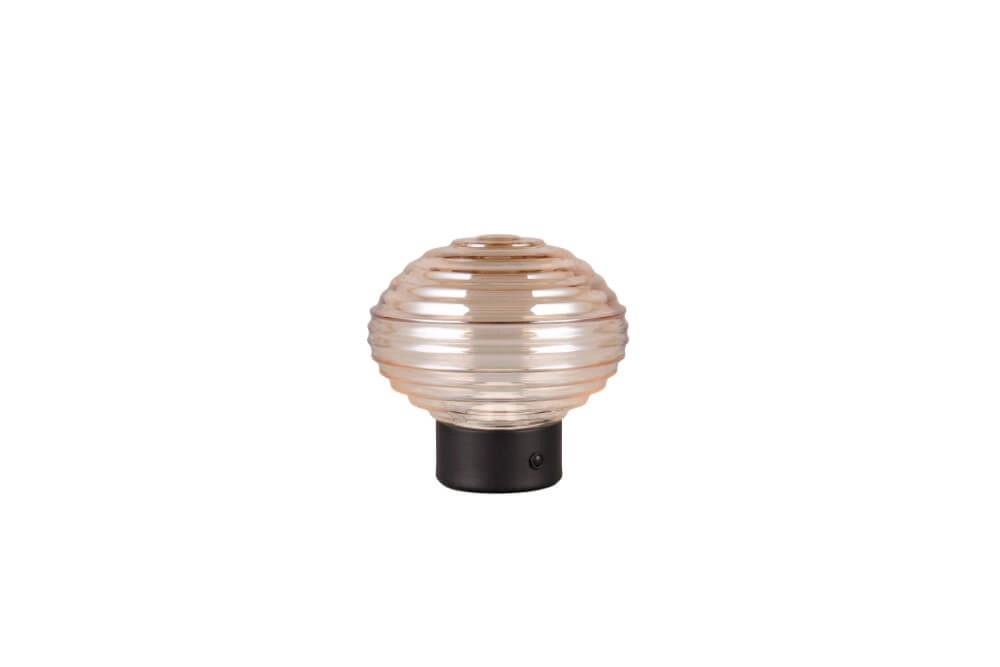 Wiederaufladbare Tischlampe schwarz Earl Bernsteinfarbenes Glas Trio 4017807601923