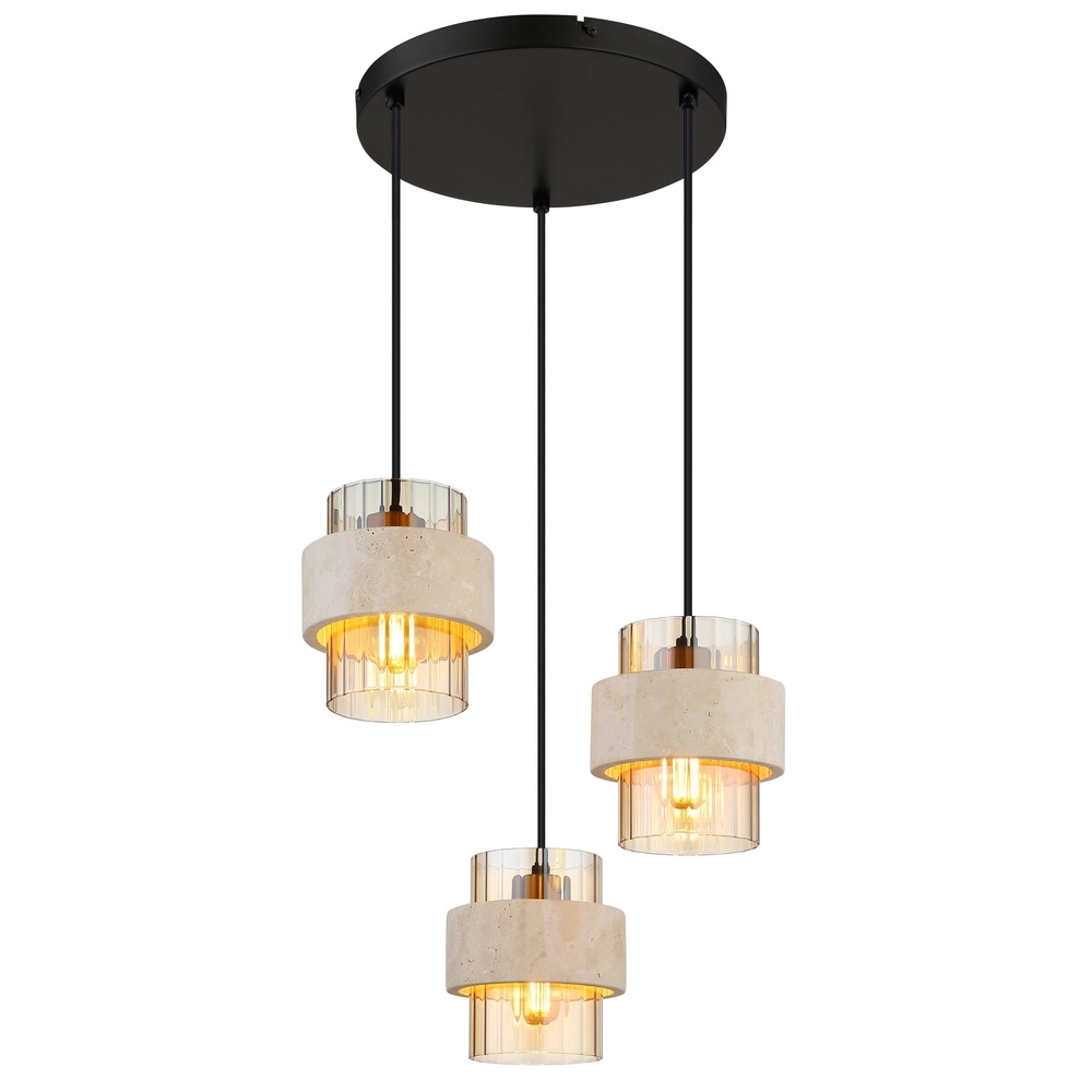 3-Licht Pendellampe Daren Schwarz mit Marmor