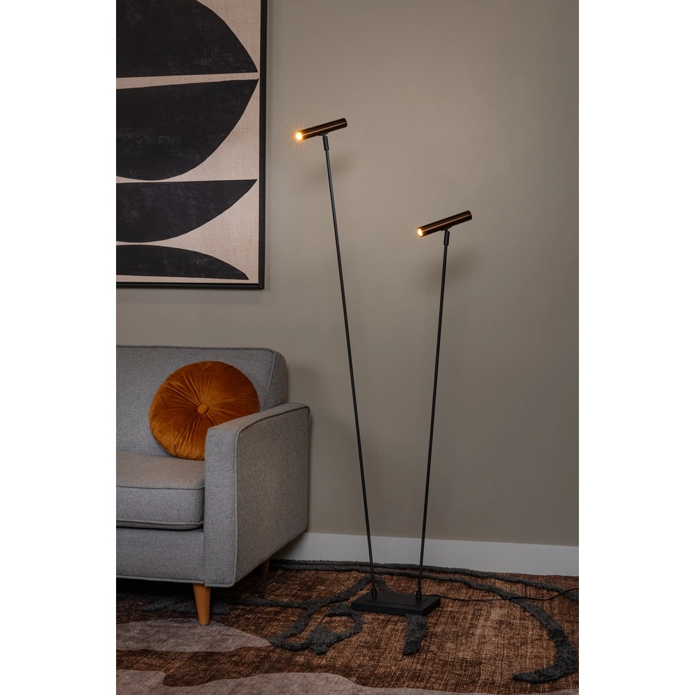 2-Licht Stehlampe Duarte Schwarz mit Kaffeebraun Lucide Vibes 5411212032201