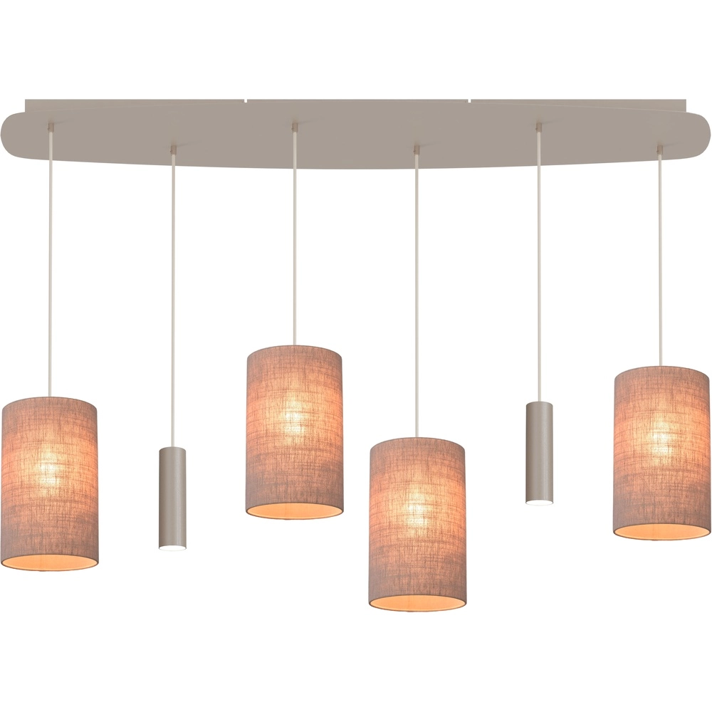 6-Licht Pendellampe Lisbourg Beige Terra mit beigegrauem Farbton