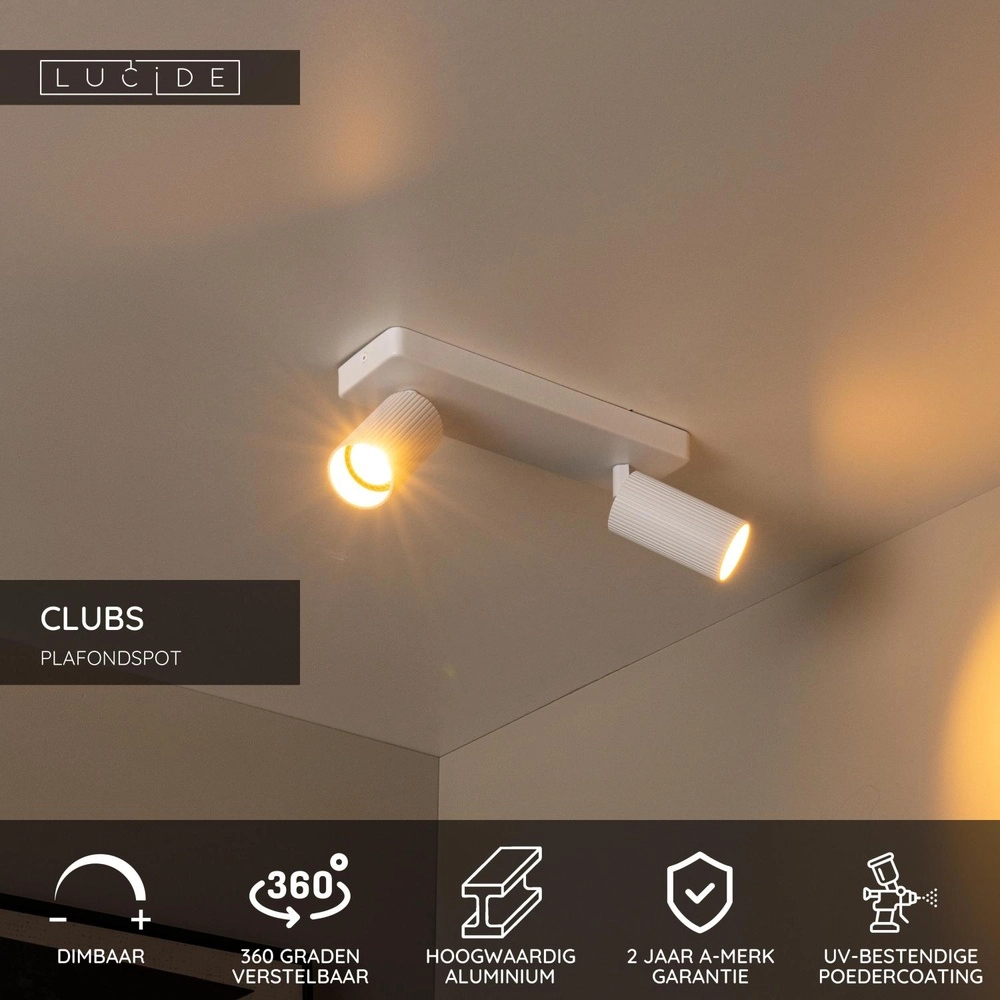 Oberflächenmontierter Deckenspot Clubs 2-Licht weiß Lucide 5411212093516