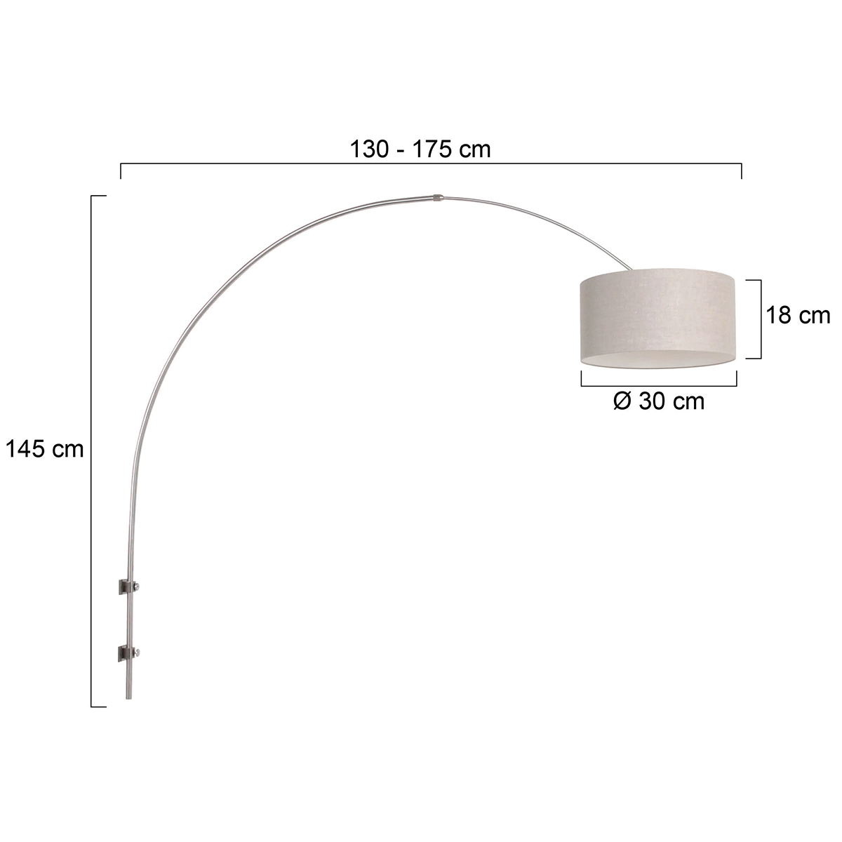 Wandbogenlampe Sparkled Edelstahl mit taupefarbenem Schirm Steinhauer 8712746146134