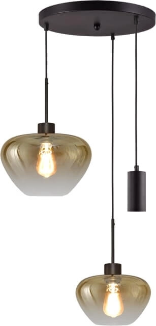3-flammige Pendelleuchte Genua schwarz mit 1x Goldglas Ø 24cm - 1x Ø 29cm und 1 Anhänger