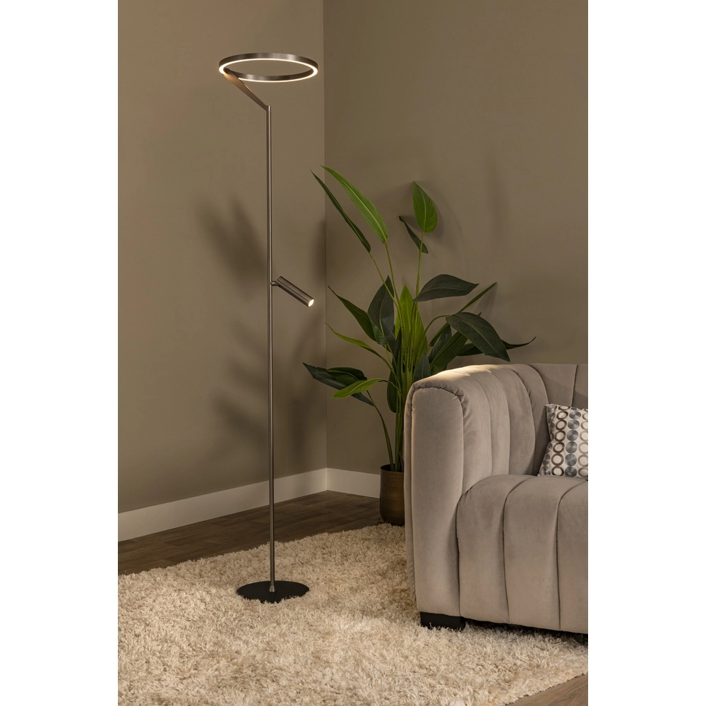 Elegante Stehlampe mit Leselampe Applause Gebürstetes Metall – LED Premium by Lucide 5411212221865