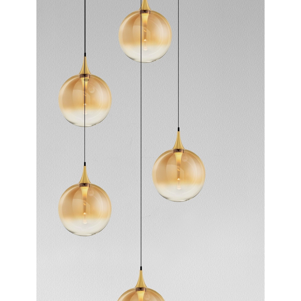 Pendelleuchte Orenda rundes 5-flammiges Braunglas