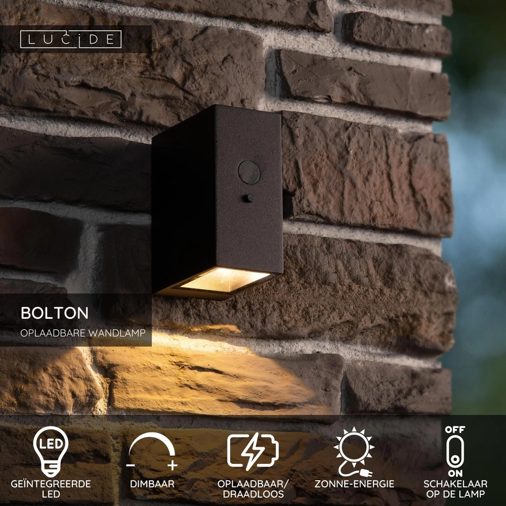 Solarwandlampe Bolton IP54 - 3000K schwarz Lucide 5411212152091