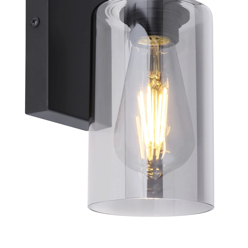 Schwarze Wandlampe Hadera mit Rauchglas Globo 9007371402847