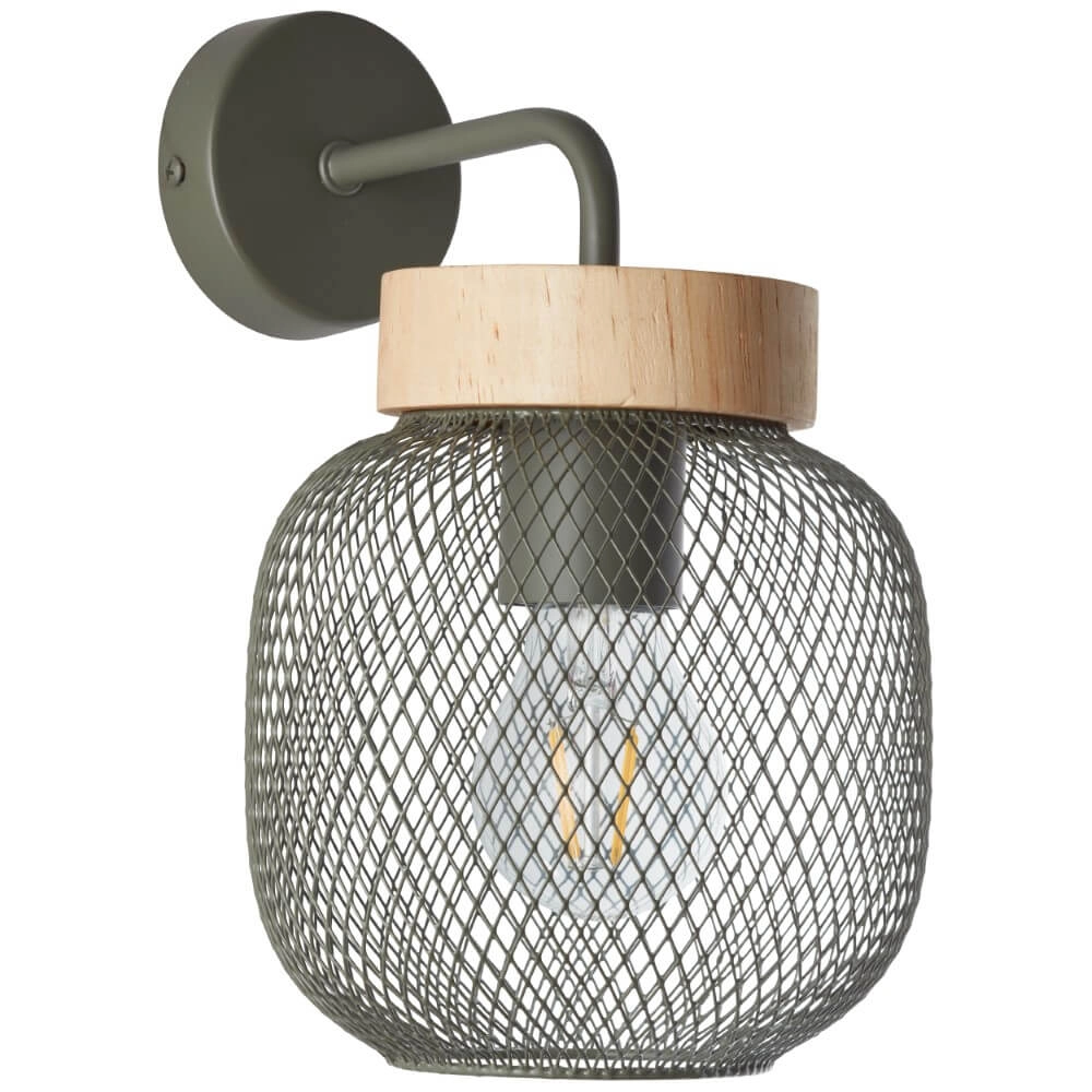 Wandlampe Giada grün mit Holz Brilliant 4004353354151